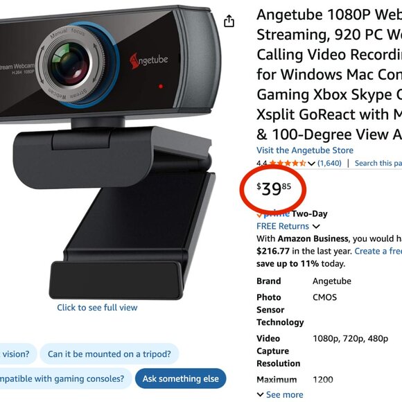 NIB Angetube Streaming HD 1080p Webcam Video Camera Zoom Mac PC Microsoft 920 - Picture 2 of 11